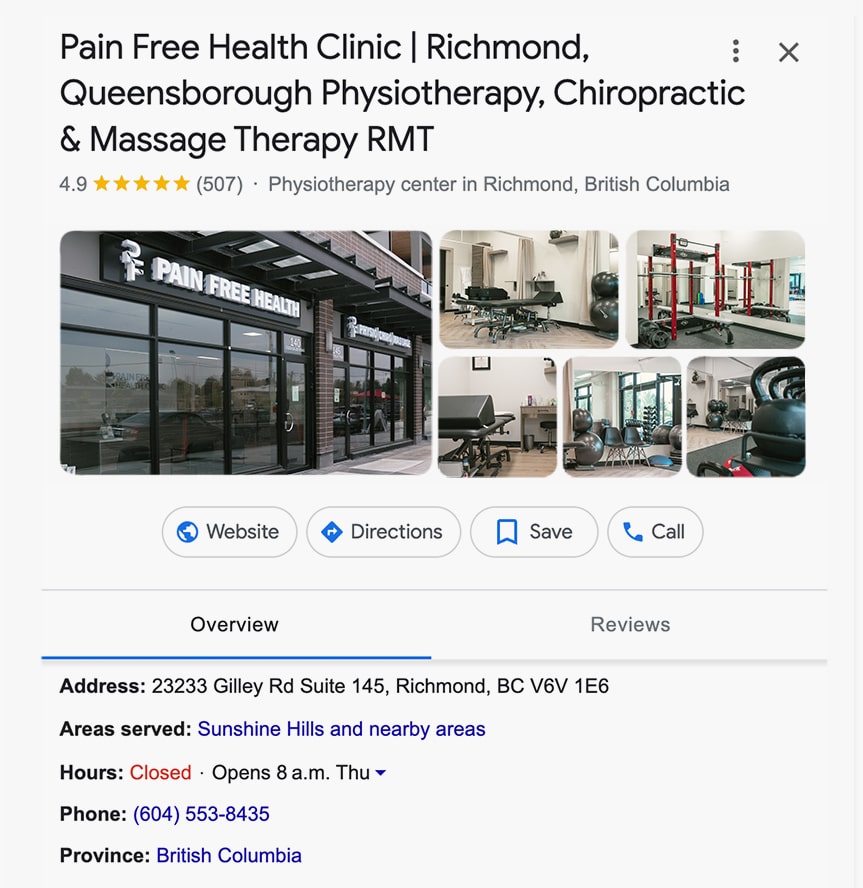vancouver physical therapy clinic marketing google richmond